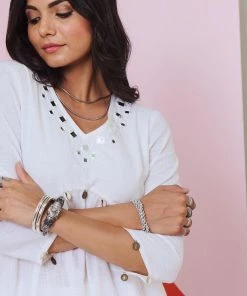 Gulaal Ajuni White Mirror Embroidered Kurta -Palazzo Set