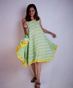 Threeness Breezy Summer Green Swing Dress