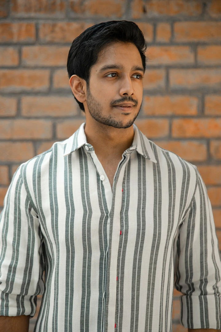 The Wabi Sabi Co Men's Shirt GREY DOUBLE STRIPE SHIRT(XL Available) 3 The Wabi Sabi Co Men's Shirt GREY DOUBLE STRIPE SHIRT(XL Available)