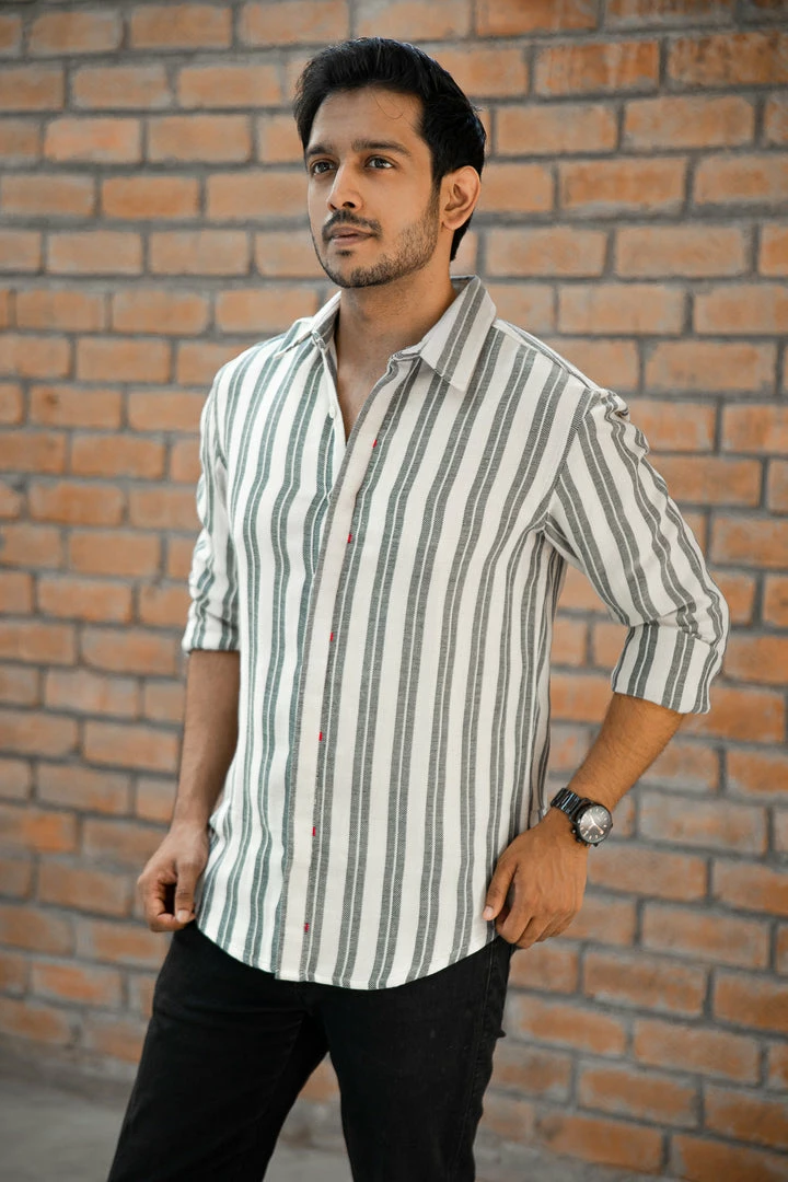 The Wabi Sabi Co Men's Shirt GREY DOUBLE STRIPE SHIRT(XL Available) 2 The Wabi Sabi Co Men's Shirt GREY DOUBLE STRIPE SHIRT(XL Available)