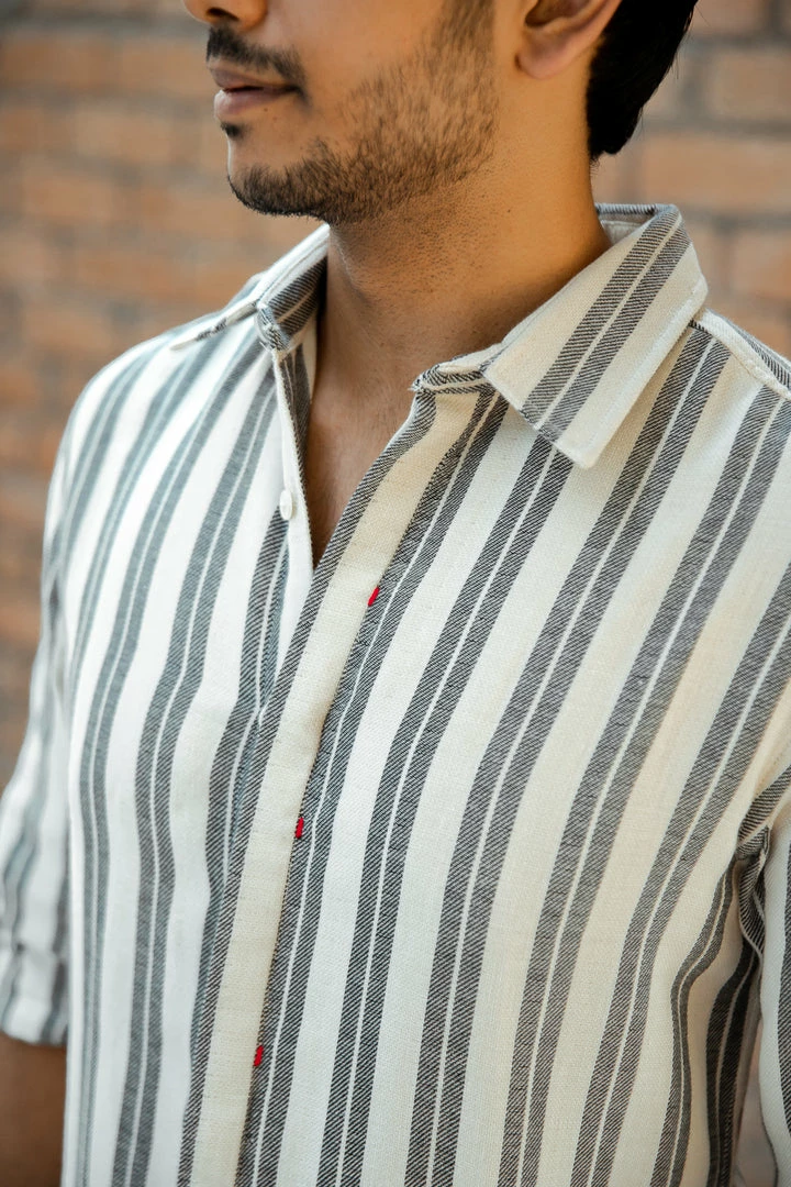 The Wabi Sabi Co Men's Shirt GREY DOUBLE STRIPE SHIRT(XL Available) 4 The Wabi Sabi Co Men's Shirt GREY DOUBLE STRIPE SHIRT(XL Available)