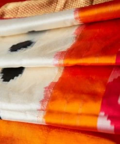 Tashi Threads Sarees Cream & Orange Pochampally Saree