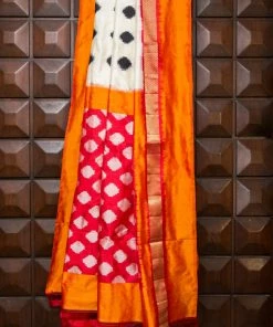 Tashi Threads Sarees Cream & Orange Pochampally Saree
