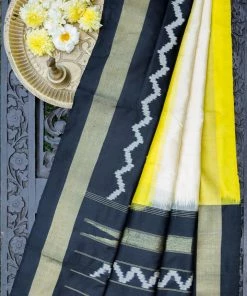 Tashi Threads Yellow & Black Pochampally Saree Sarees