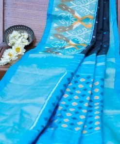 Tashi Threads Black & Blue Pochampally Saree