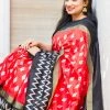 Tashi Threads Red & Black Pochampally Saree Sarees