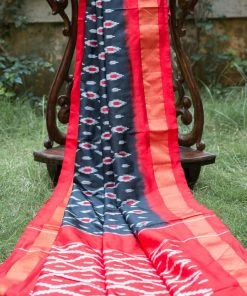 Tashi Threads Black & Red Pochampally Saree