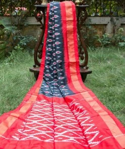 Tashi Threads Black & Red Pochampally Saree