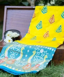 Tashi Threads Sarees Yellow & Blue Pochampally Saree