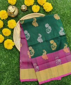 Tashi Threads Sarees Green & Pink Uppada Silk Saree