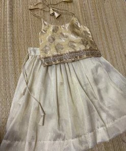 Ekanta Mini Corner Cream Top With Gold Khadhi Tissue Skirt Mini