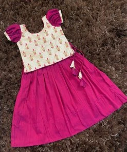 Ekanta Cream Embroidered Top With Magenta Skirt Mini