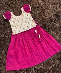 Ekanta Cream Embroidered Top With Magenta Skirt Mini