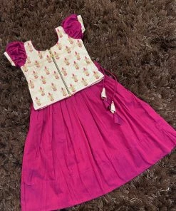 Ekanta Cream Embroidered Top With Magenta Skirt Mini