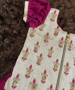 Ekanta Cream Embroidered Top With Magenta Skirt Mini