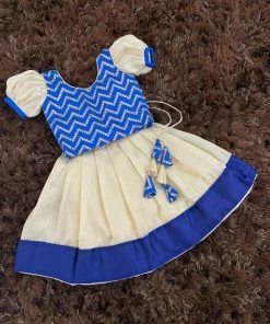 Ekanta Blue Brocade Worked Top With Gold Khadhi Tissue Skirt Mini