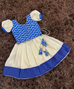 Ekanta Blue Brocade Worked Top With Gold Khadhi Tissue Skirt Mini