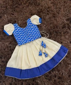 Ekanta Blue Brocade Worked Top With Gold Khadhi Tissue Skirt Mini