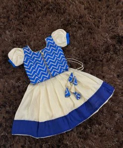 Ekanta Blue Brocade Worked Top With Gold Khadhi Tissue Skirt Mini