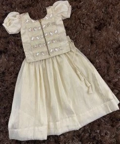 Ekanta Cream Brocade Worked Top With Gold Khadhi Tissue Skirt Mini Corner