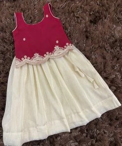 Ekanta Red Georgette Worked Top With Gold Khadhi Tissue Skirt Mini