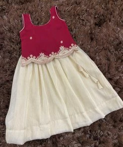 Ekanta Red Georgette Worked Top With Gold Khadhi Tissue Skirt Mini