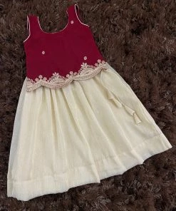 Ekanta Red Georgette Worked Top With Gold Khadhi Tissue Skirt Mini