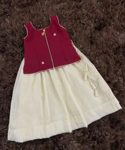 Ekanta Red Georgette Worked Top With Gold Khadhi Tissue Skirt Mini