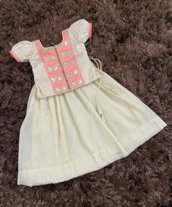 Ekanta Mini Corner Peach Brocade Worked Top With Gold Khadhi Tissue Skirt Mini