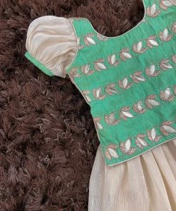 Ekanta Mini Corner Teal Brocade Worked Top With Gold Khadhi Tissue Skirt Mini