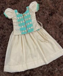 Ekanta Mini Corner Teal Brocade Worked Top With Gold Khadhi Tissue Skirt Mini