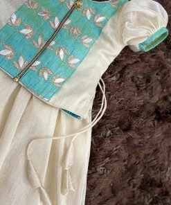 Ekanta Mini Corner Teal Brocade Worked Top With Gold Khadhi Tissue Skirt Mini