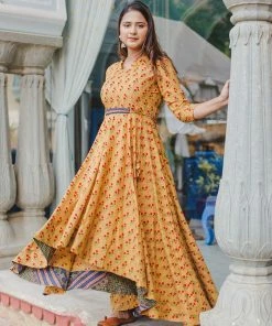 PRINTS VALLEY Jaipur Tales Mustard Mughal Flare Dress