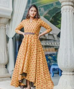 PRINTS VALLEY Jaipur Tales Mustard Mughal Flare Dress