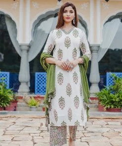 PRINTS VALLEY Green Pink Floral Kurta Set With Dupatta Jaipur Tales