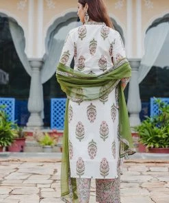 PRINTS VALLEY Green Pink Floral Kurta Set With Dupatta Jaipur Tales