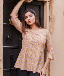 PRINTS VALLEY Pink Flower Buti Peplum Top Jaipur Tales