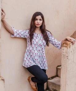 PRINTS VALLEY Jaipur Tales White Red Buti Peplum Top