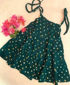 PRINTS VALLEY Mini Corner Bandhini Layer Frock