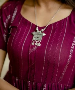 Niram Ever Willow Zari Striped Ankle Length Dress - Purple