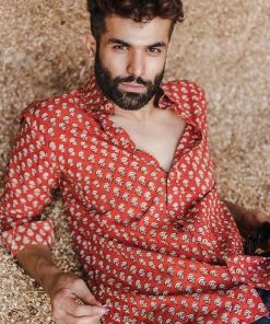 PRINTS VALLEY Red Bagru Buti Print Shirt Men's Shirt
