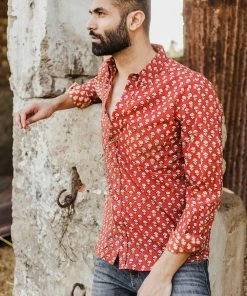 PRINTS VALLEY Red Bagru Buti Print Shirt Men's Shirt
