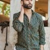 PRINTS VALLEY Men's Shirt Green Bandhej Print Shirt