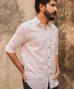 PRINTS VALLEY White Camel Blockprint Shirt Men's Shirt