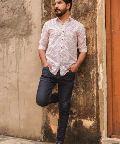 PRINTS VALLEY White Camel Blockprint Shirt Men's Shirt