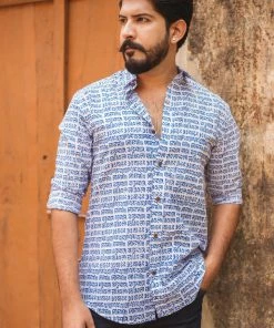 PRINTS VALLEY Blue Mantra Print Shirt
