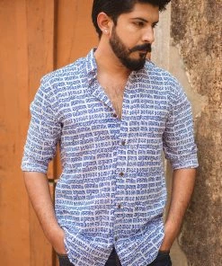 PRINTS VALLEY Blue Mantra Print Shirt