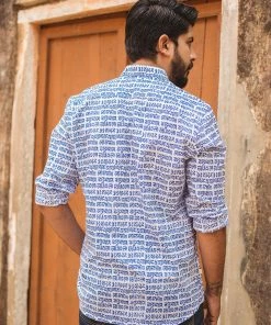 PRINTS VALLEY Blue Mantra Print Shirt