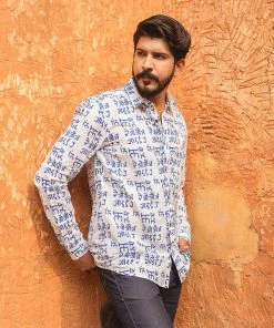 PRINTS VALLEY Blue Script Play Shirt Men's Shirt