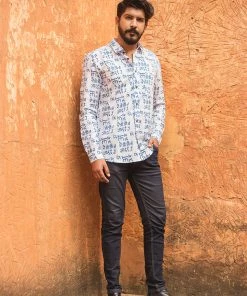 PRINTS VALLEY Blue Script Play Shirt Men's Shirt